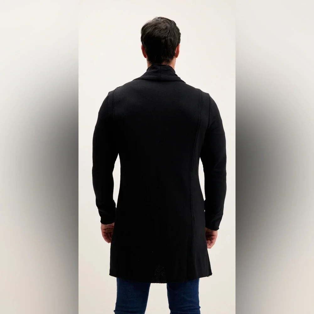 Ron Tomson Black Asymmetrical Draped Cardigan Jacket Raw Edge